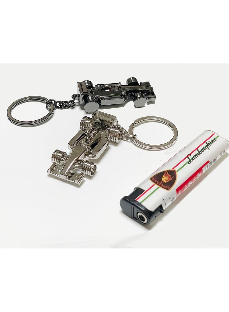 2 حزمة مجموعة من سلاسل مفاتيح السيارات للرجال ، مناسبة لحقائب الظهر المكتبية ، والمحافظ ، والاكسسوارات ، ومحبي السباقات ، والمجمعين ، والأسود + الفضة - Image 3